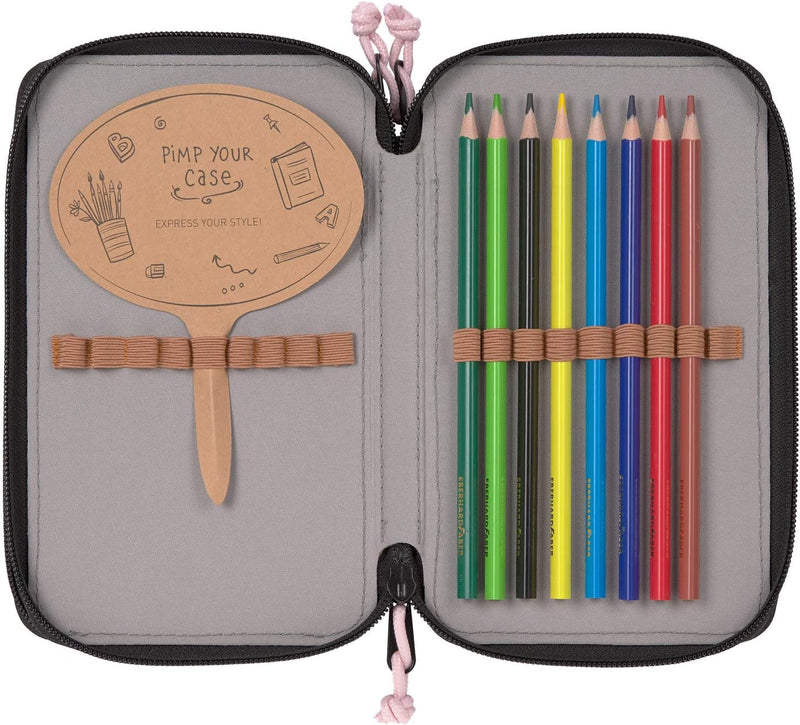 LÄSSIG Federmäppchen befüllt 20-teilig School Triple Pencil Case Unique Rose/Blue/Black