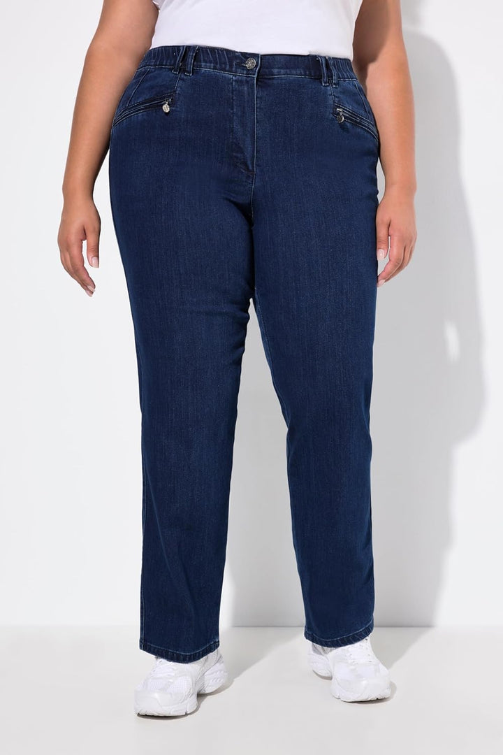 Ulla Popken Damen Mony Jeans 32W / 30L Dark Blue Denim, 32W / 30L Dark Blue Denim