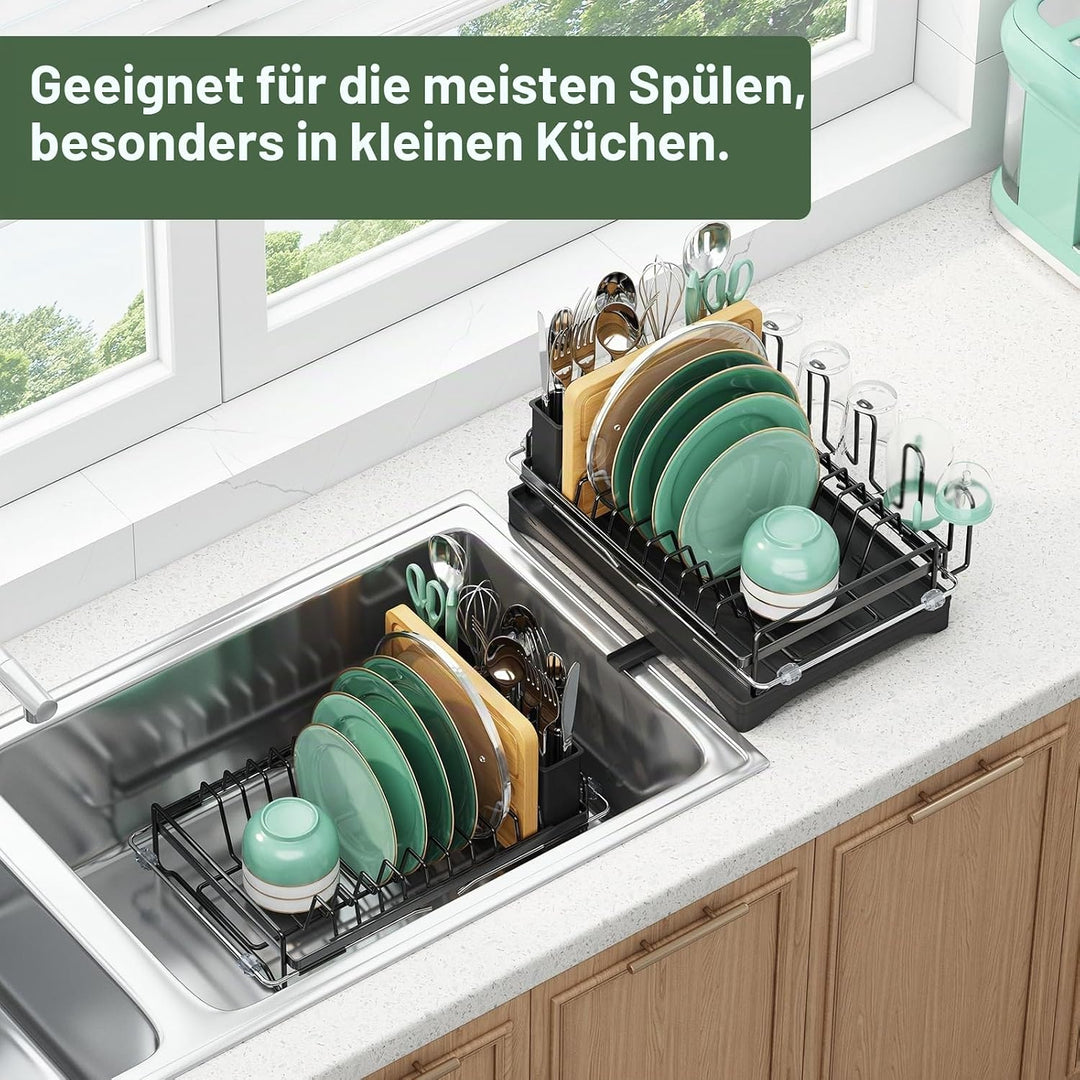 Aufworld ausziehbarer Geschirrabtropfer aus 304 Edelstahl mit Abtropffläche, Über-die-Spüle-Geschirr