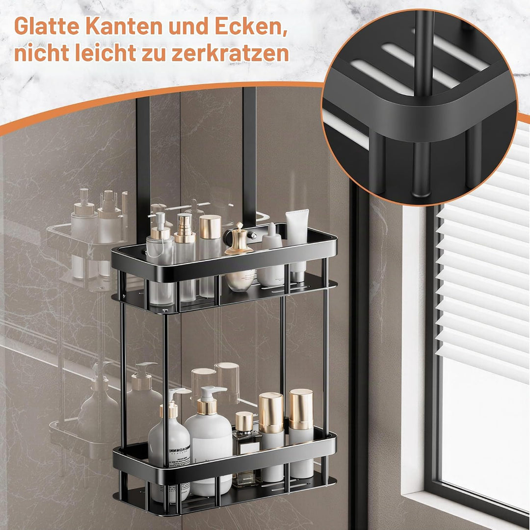 Duschablage zum Hängen, Duschablage Ohne Bohren mit 2 Duschkörben, Duschkorb zum Hängen für Glasdusc