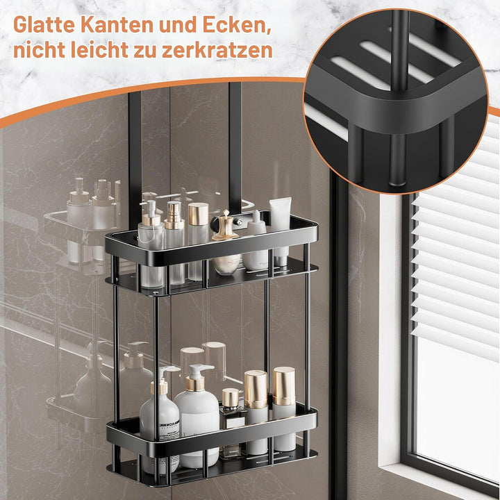 Duschablage zum Hängen, Duschablage Ohne Bohren mit 2 Duschkörben, Duschkorb zum Hängen für Glasdusc