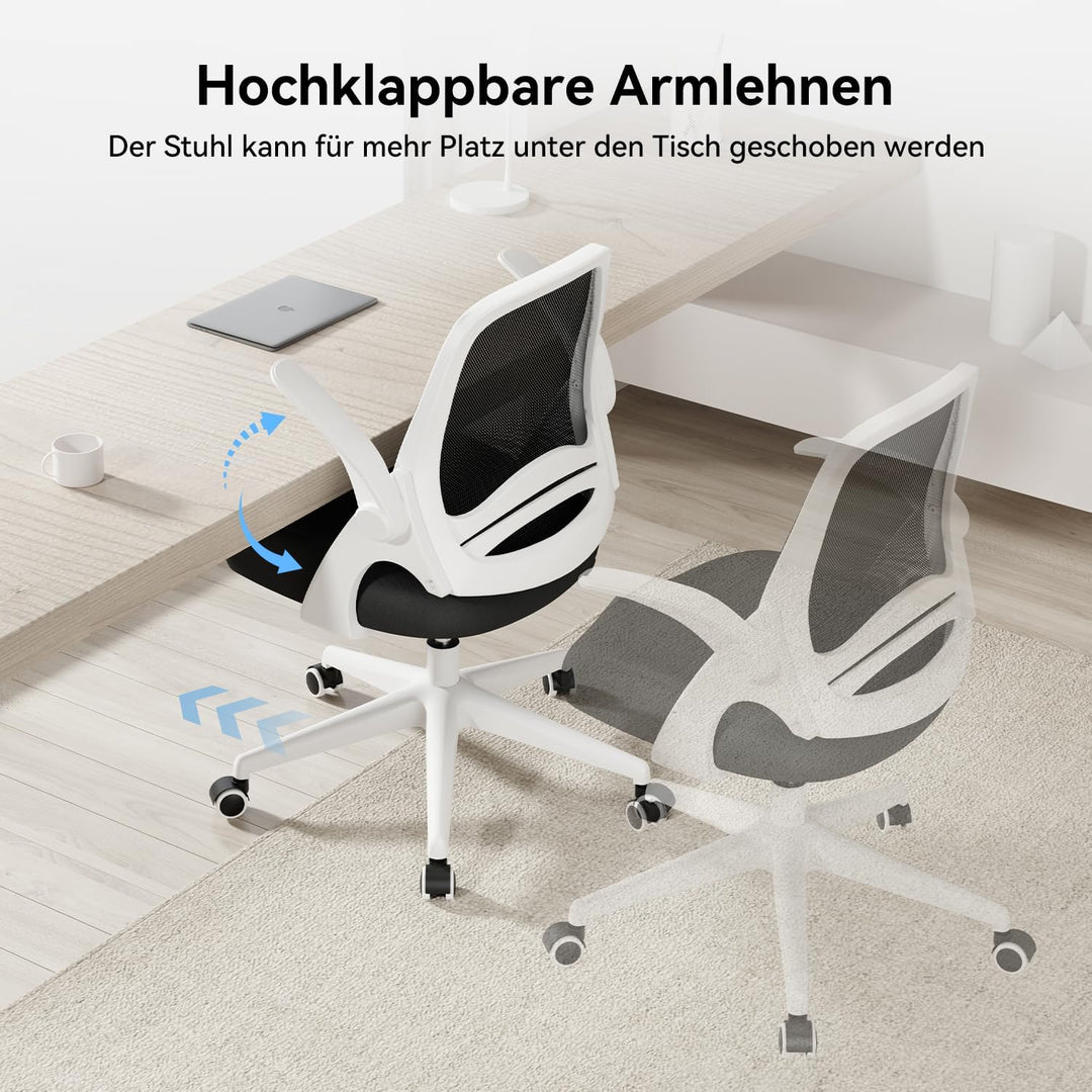 Hbada Bürostuhl Ergonomischer Schreibtischstuhl Drehstuhl mit klappbaren Armlehnen Mesh Computerstuh