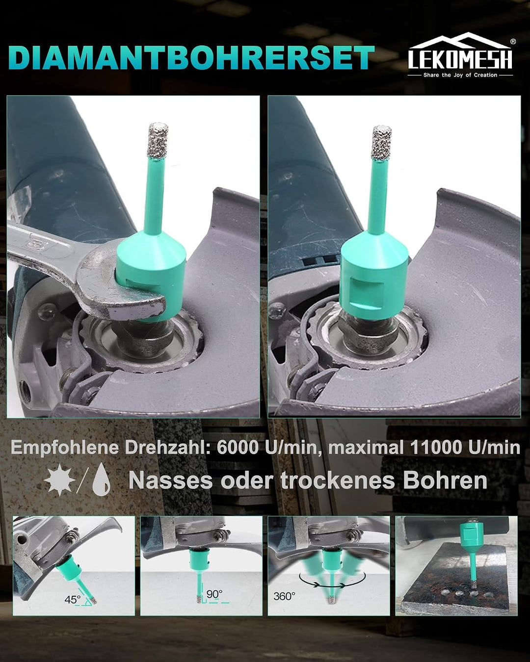 Diamantbohrkrone Fliesenbohrer 110MM Lochsäge - LEKOMESH Für Porzellan Keramik Fliesen Marmor Granit