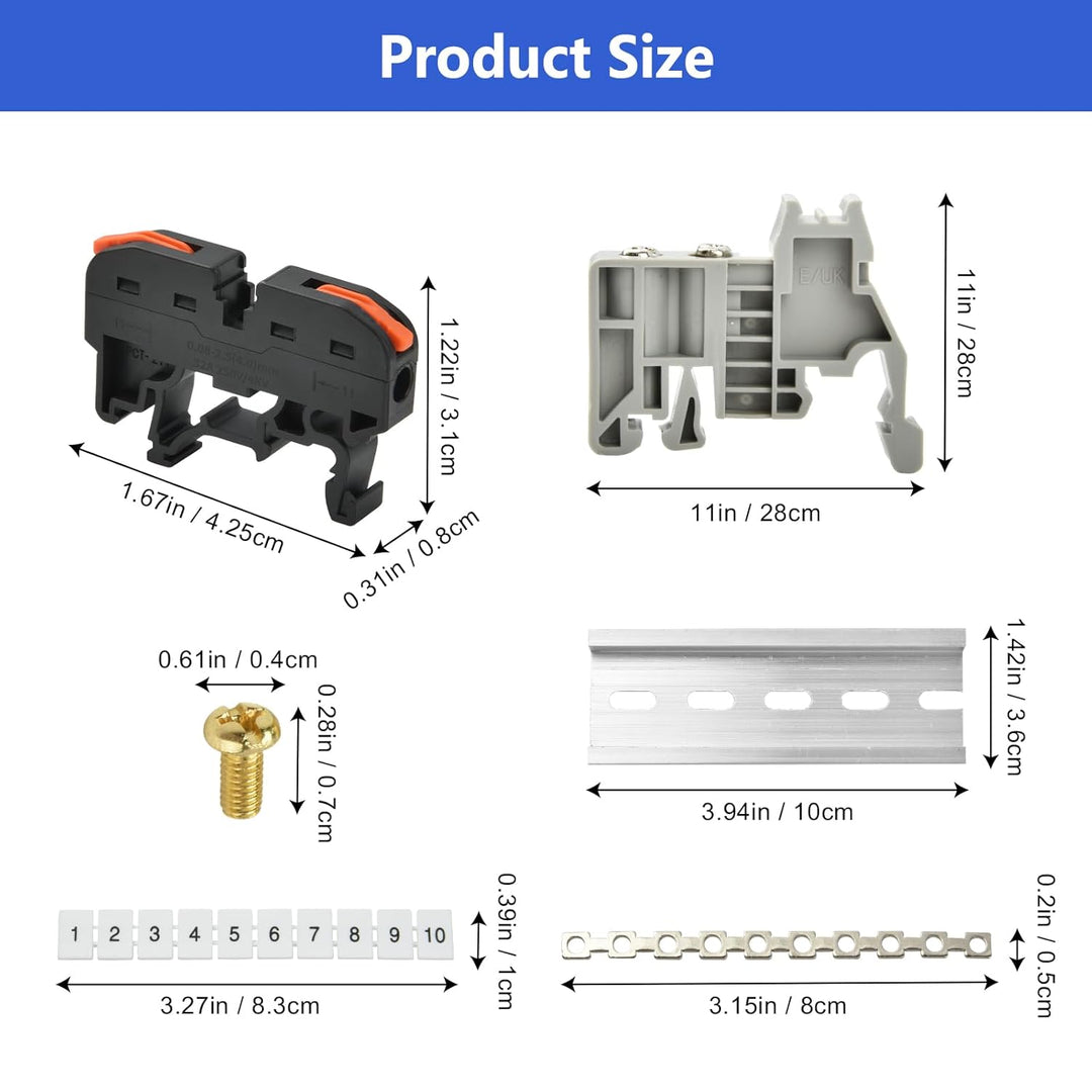 40 Stück Reihenklemmen Hutschiene, Hutschienen Klemmen, Klemmblock Klemmleiste Kit mit 10cm Hutschie