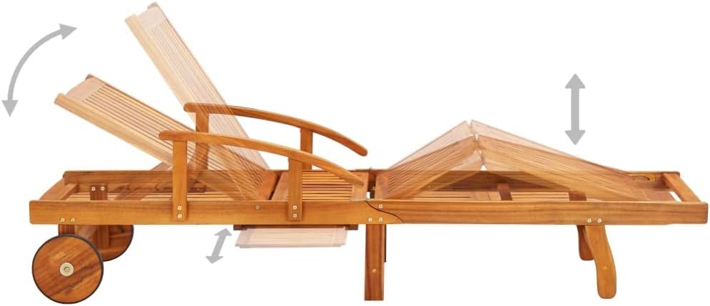 vidaXL Akazienholz Massiv Sonnenliege mit Tisch Auflage 2 Rädern Gartenliege Holzliege Relaxliege Li