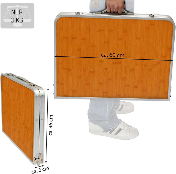 AMANKA Alu Campingtisch 90x60cm - Klapptisch Picknicktisch Leichter Falttisch höhenverstallbar Bambu