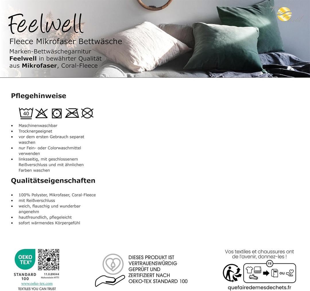 aqua-textil Feelwell Bettwäsche 135 x 200 cm 2teilig Coral Fleece Bettbezug Thermo Flausch anthrazit