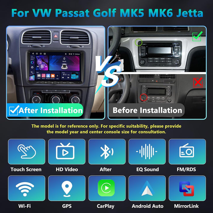 DAB Autoradio 4GB+64GB Type-C für VW Passat B6 T5 Golf 5 6 Polo 6R Tiguan T5 Jetta Seat Skoda, Kabel
