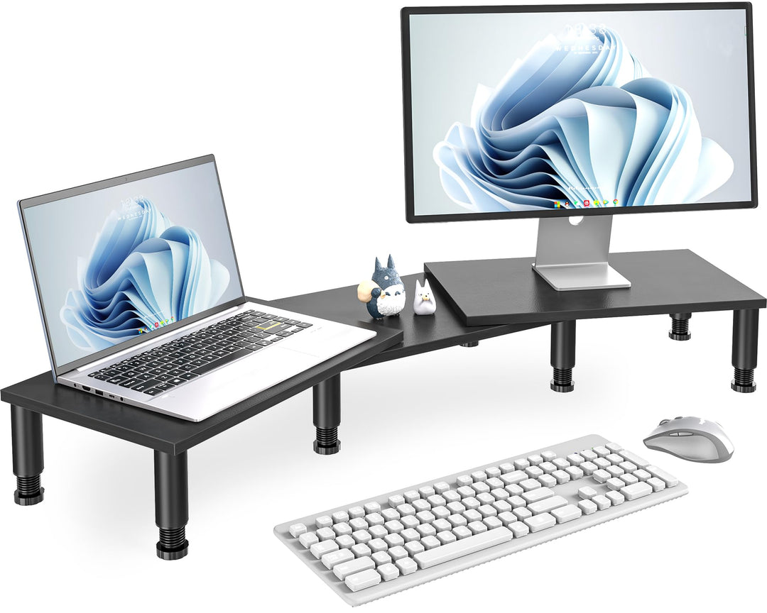 AX WABER Dual Monitor Stand Riser, einstellbare Höhe, Stahlbein, Holz Monitorständer für 2 Monitore
