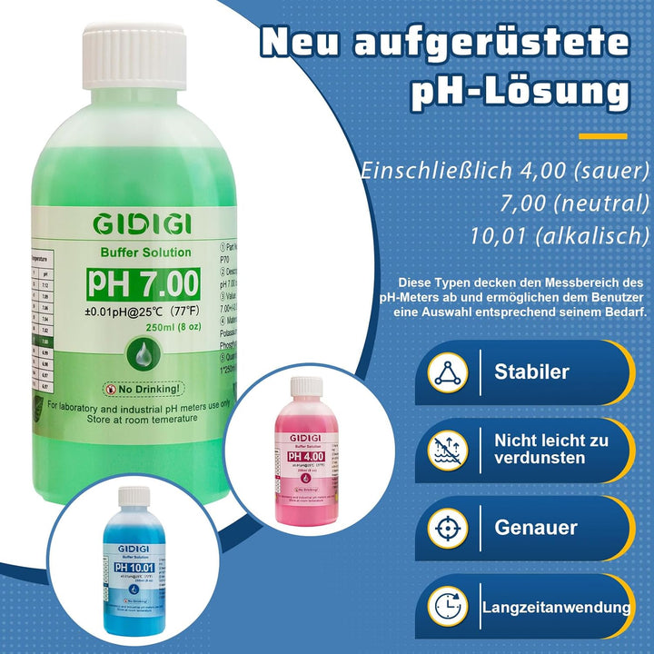 pH Messgerät Kalibrierungslösungs Kit, Enthält pH 4,00, 7,00 und pH 10,01 Lösung, pH Meter Sonden Ka