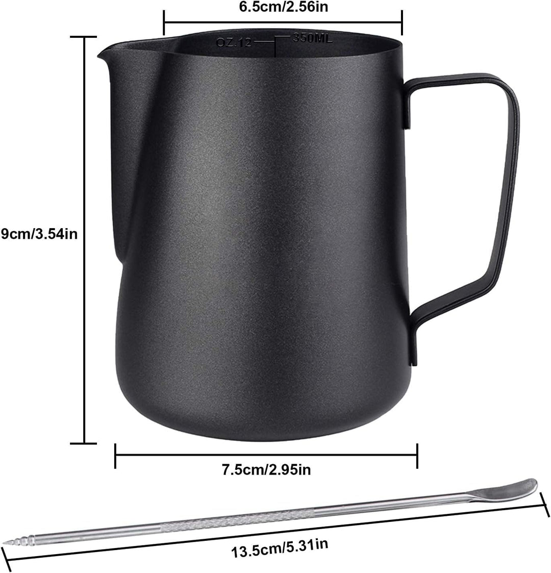 900ML Edelstahl Milchkännchen Kit Milchaufschäumer Kännchen mit Messung Mark und Latte Art Stift Sch