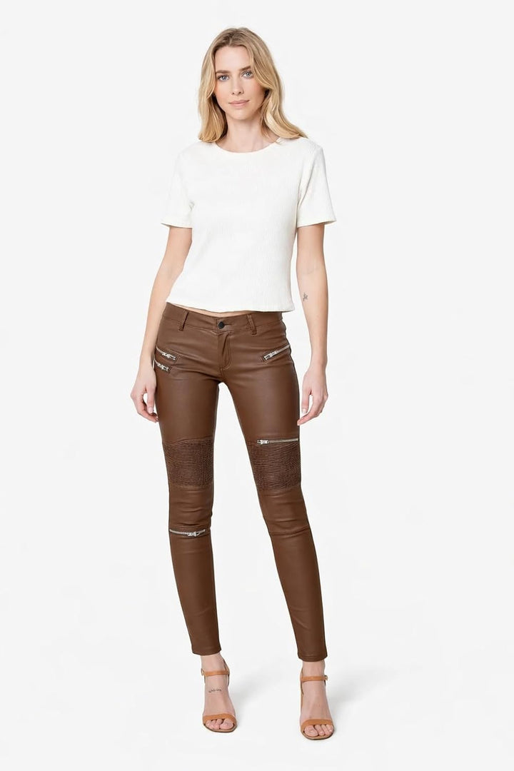 Crazy Lover Damen Kunstleder Leder Look Hosen Damen Biker Stretch Coated S Dark Brown, S Dark Brown