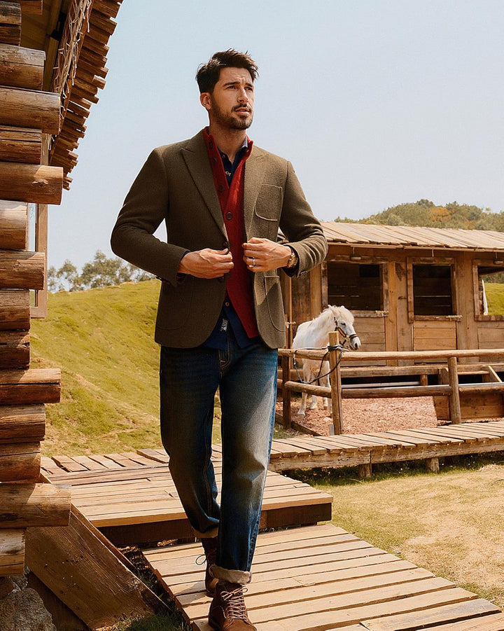 PJ PAUL JONES Sakko Herren 2 Knöpfe Tweed Wolle British Blazer Regular Fit Business Anzugjacke Männe