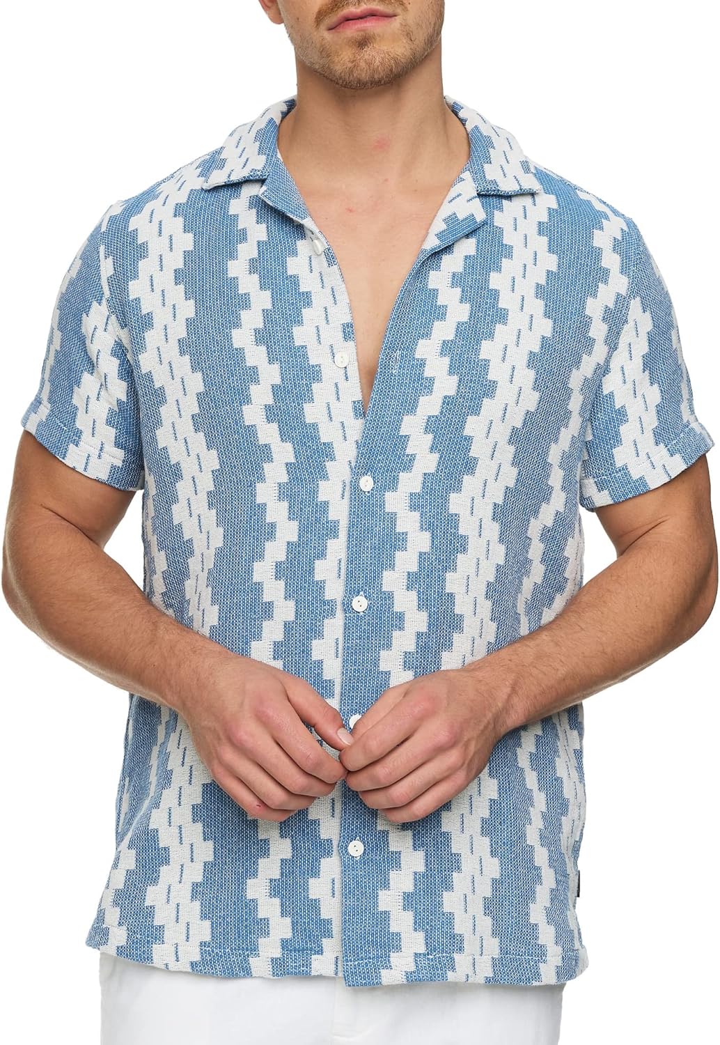 Indicode Herren INCosby Kurzarmhemd mit Button-Down-Kragen | Herrenhemd gestreift Kurzarm Hemd XL Bl