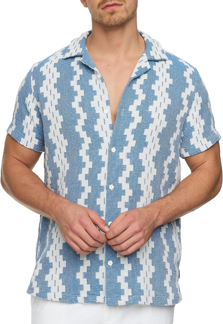 Indicode Herren INCosby Kurzarmhemd mit Button-Down-Kragen | Herrenhemd gestreift Kurzarm Hemd XL Bl