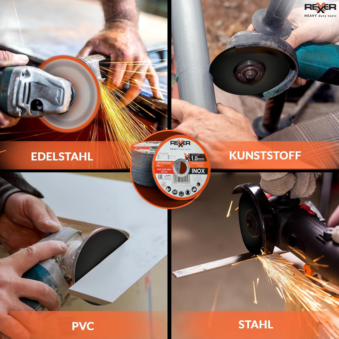 REXXER | Metalltrennscheibe | Korundscheibe | Für PVC und Kunststoffe | Zum Trennen von dickem und d