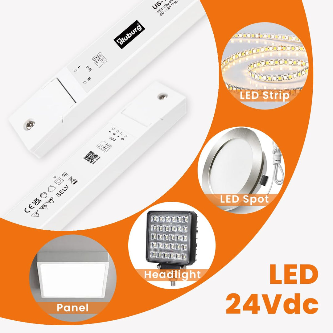 illuburg LED Trafo 24V 250W Slim Flackerfrei Geräuschlos für G4 GU5,3 LED Streifen Möbel Verdeckte M