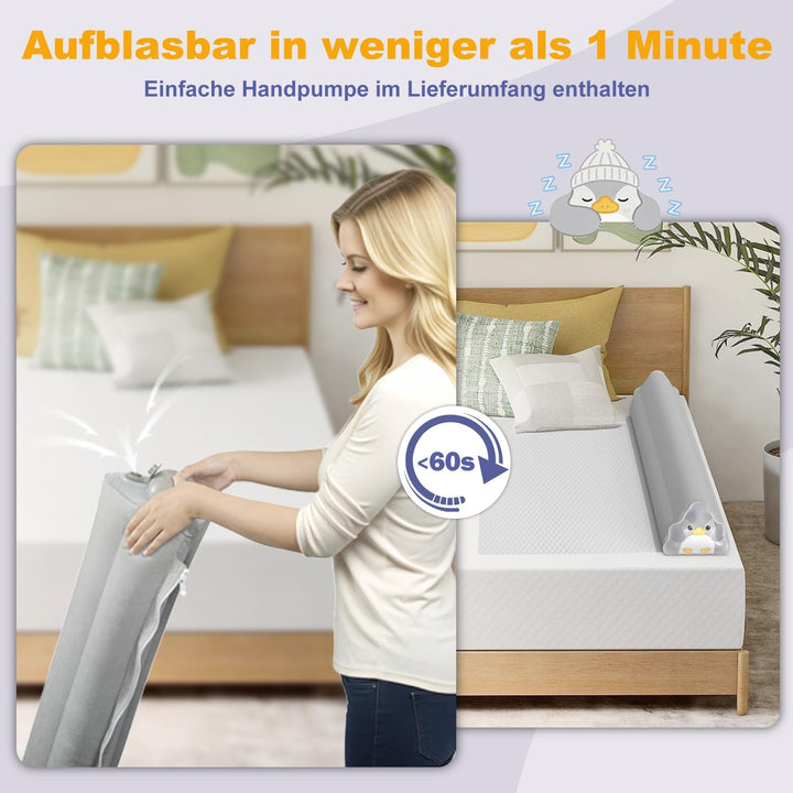 Rausfallschutz Aufblasbar 130cm: 2026 Aufblasbarer Rausfallschutz Kinder - Bettschutzgitter Kinderbe