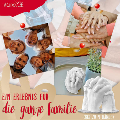 GipsME XXL 3D Handabdruck Set Familie Gipsabdruck für 4 Hände + Sockel Made in Germany - Premium Fam