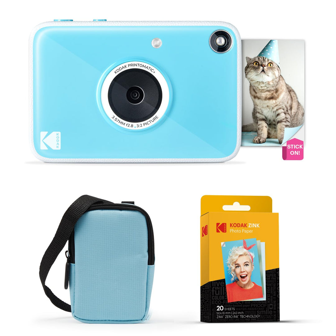 Kodak Printomatic+ Sofortbild Digitalkamera Starter-Set mit Tragetasche (Blau) und 20er Zink-Fotopap