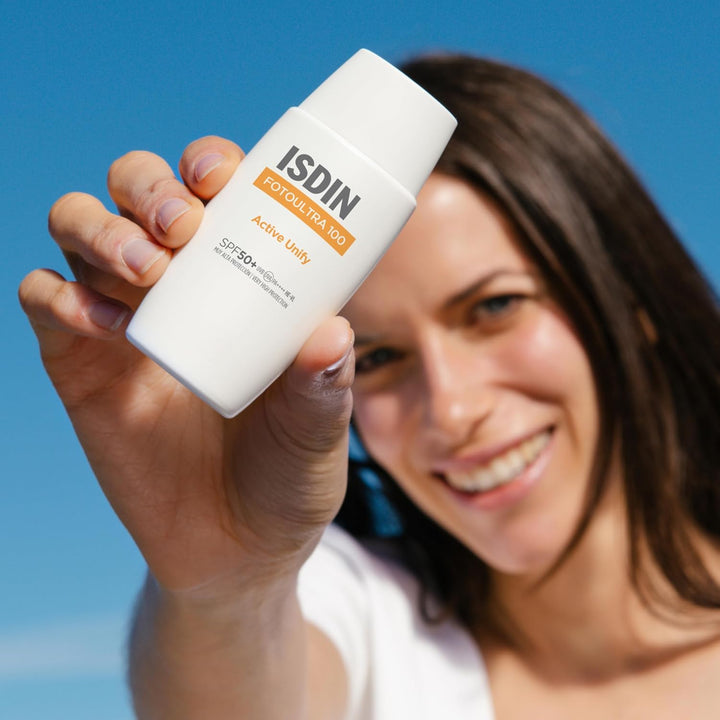 ISDIN FotoUltra Active Unify LSF 50+, Hellt auf und vereinheitlicht den Hautton, Sonnencreme mit dre