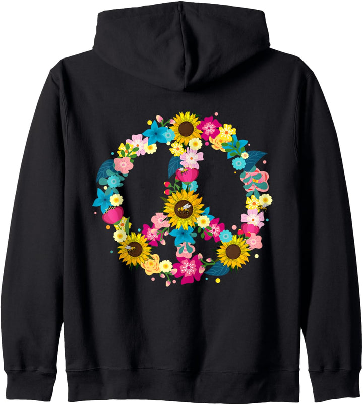 Hippie-Geschenke für Frauen Männer Kinder Mädchen 70er Jahre Kostüm Friedensschild Kapuzenjacke