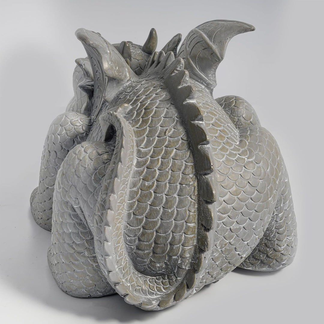 Wasserspeier Figur Drache Grisu aus Kunststein - (L x B x H): ca. 400 x 215 x 200 mm - Schlauchansch