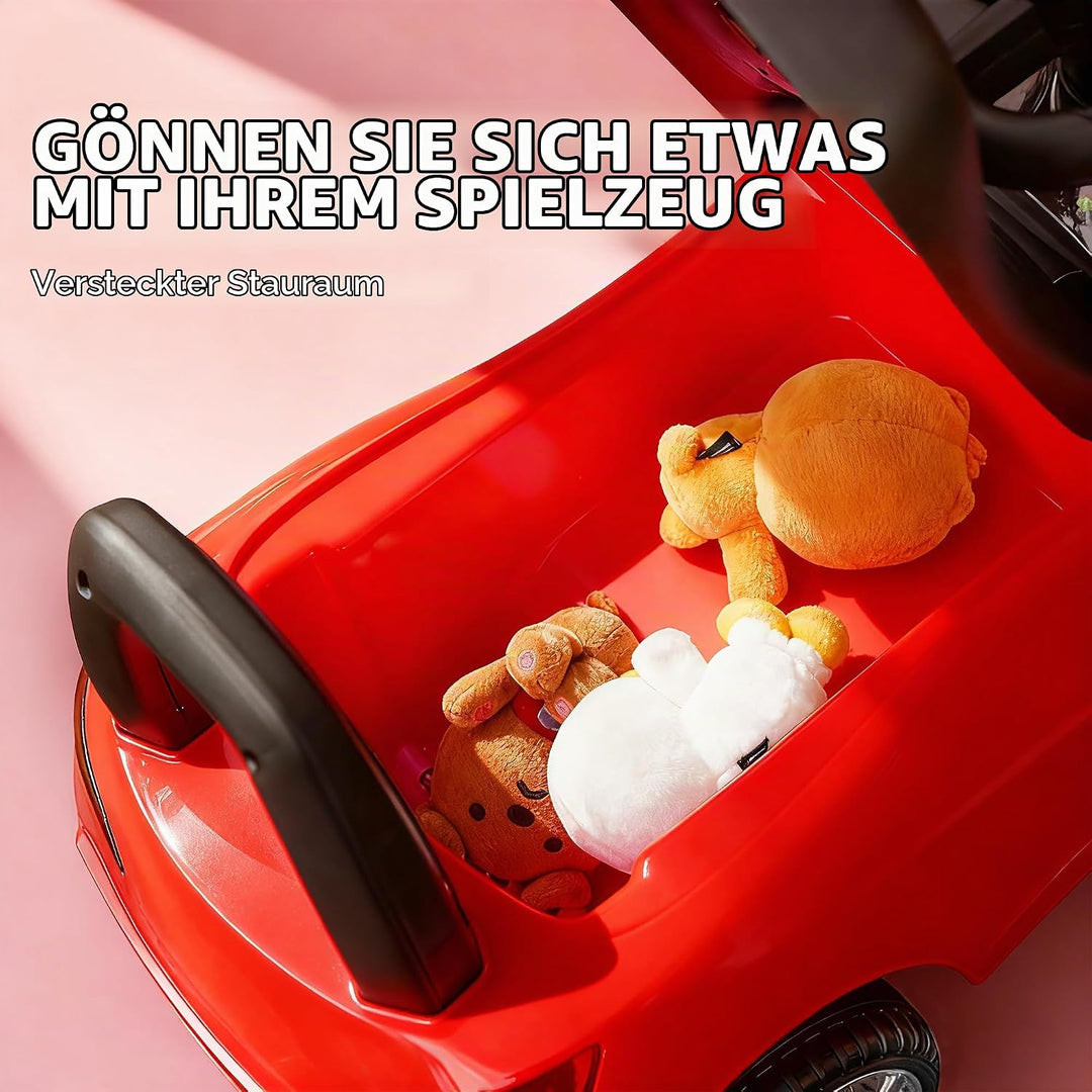 HOMCOM Kinderauto, Schiebefahrzeug mit Spielzeugkiste, Hupe, Scheinwerfer und Musik, fördert die Mot