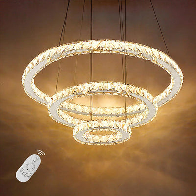 AufuN 72W Moderne Kristall LED 3 Ring Design, Kreative Kronleuchter Hängelampe für Schlafzimmer Wohn