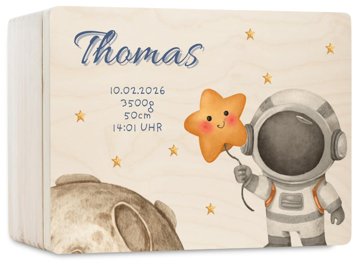 Pinus Erinnerungskiste Holz personalisierbar 40x30x23 cm | Wunschtext Name Datum, Kiefernholz, UV Dr