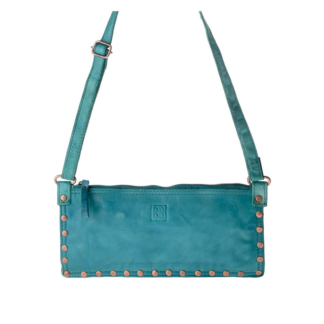 Damen Umhängetasche in gewaschenem Leder Nieten und Träger von DuDu Malachite Green