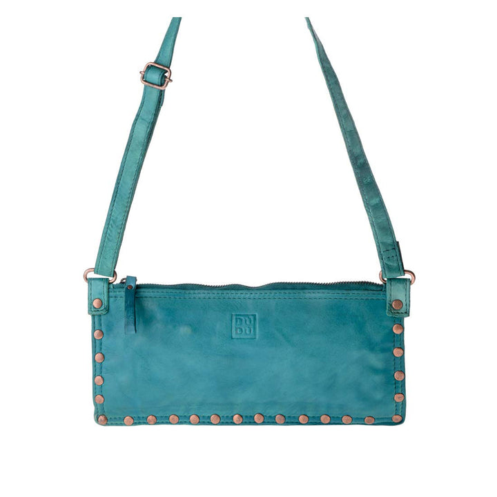 Damen Umhängetasche in gewaschenem Leder Nieten und Träger von DuDu Malachite Green