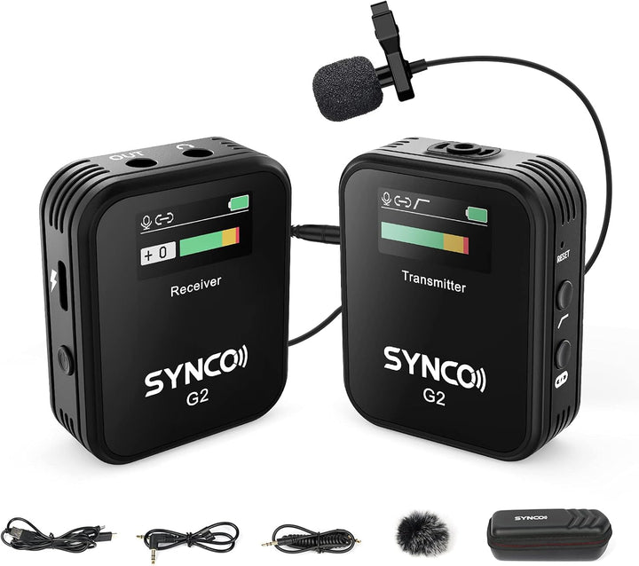 SYNCO G2 A1 2,4GHz Lavalier Mikrofon Wireless mit TFT Bildschirm, Ansteckmikrofon Kabellos bis zu 70