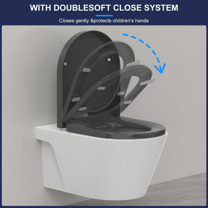 YEAUPE PRO Toilettendeckel mit Absenkautomatik D-Form [KURZ],WC Sitz Toilettensitz mit Quick-Release