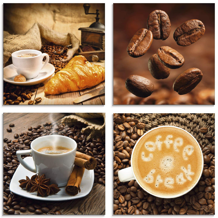 ARTland Glasbilder Wandbild Glas Bild Set 4 teilig je 20x20 cm Quadratisch Kaffee Cafe Coffee Kaffee