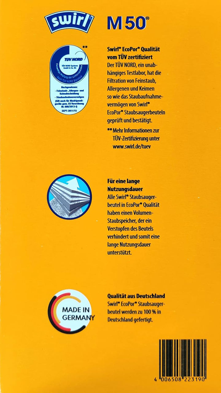 Swirl M 50-6er Pack EcoPor Staubsaugerbeutel Vorratspack M50 Jahresvorrat