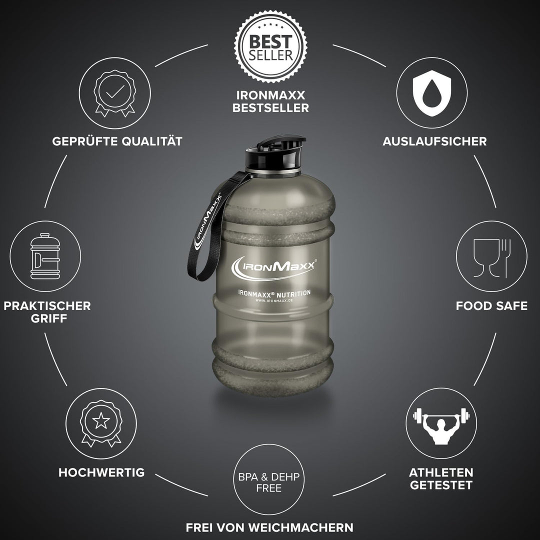 IronMaxx Water Gallon - Frosted Grey 2200ml | BPA & DEHP frei | auslaufsichere Trinkflasche mit Mess