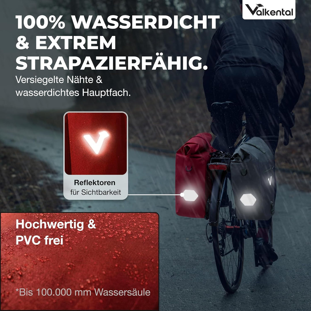 Valkental® Grosse & wasserdichte Gepäckträgertasche [28L] Abschliessbare Befestigung [PVC frei] Fahr