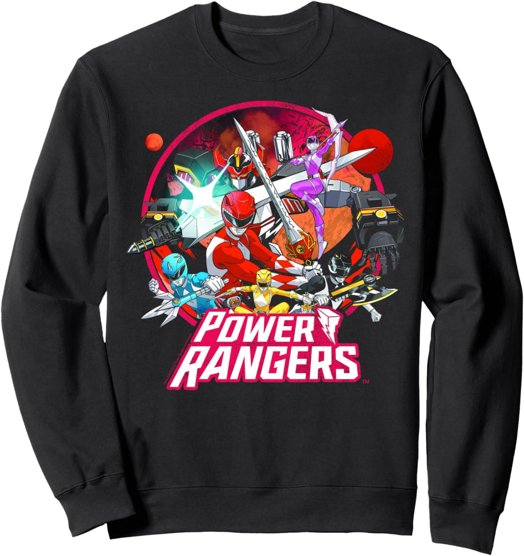 Power Rangers Vintage Comic Style Group Action Circle Sweatshirt