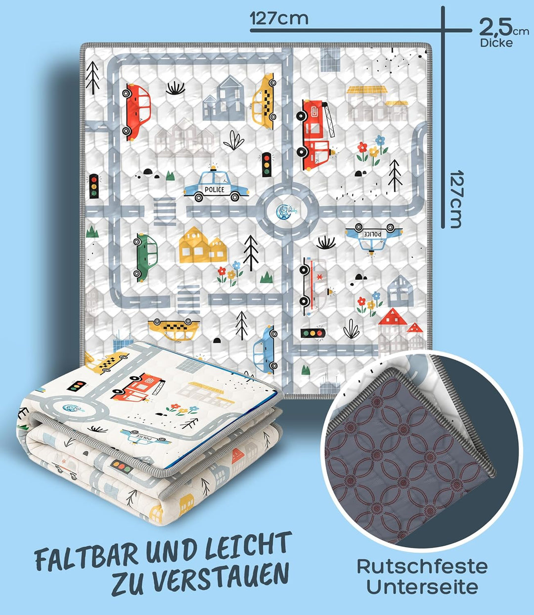 Spielmatte & Krabbelmatte Baby Faltbar 127x127cm Bodenschutz gegen Stürze Play Mat for Babies – Dick
