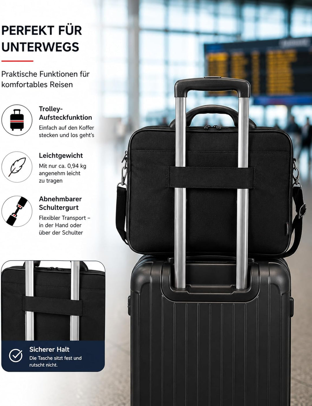 Lightpak Laptoptasche Elite S für 15 Zoll Notebooks, Umhängetasche aus Polyester mit Organizer-Fach