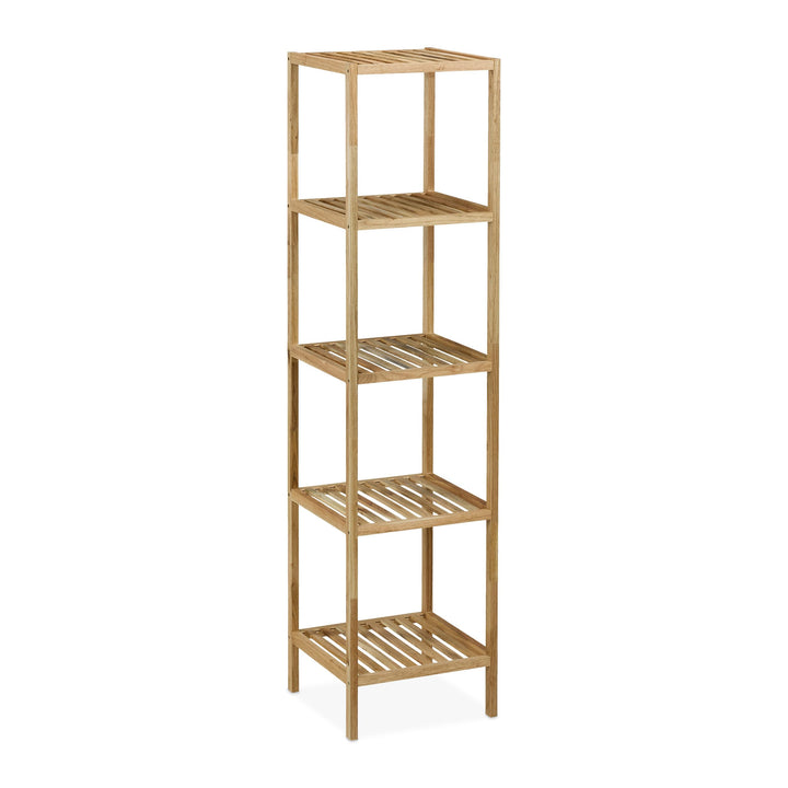 Relaxdays Badregal Walnuss, HBT 146x35,5x35,5 cm, 5 Ablagen, quadratisch, Standregal Küche, Badezimm