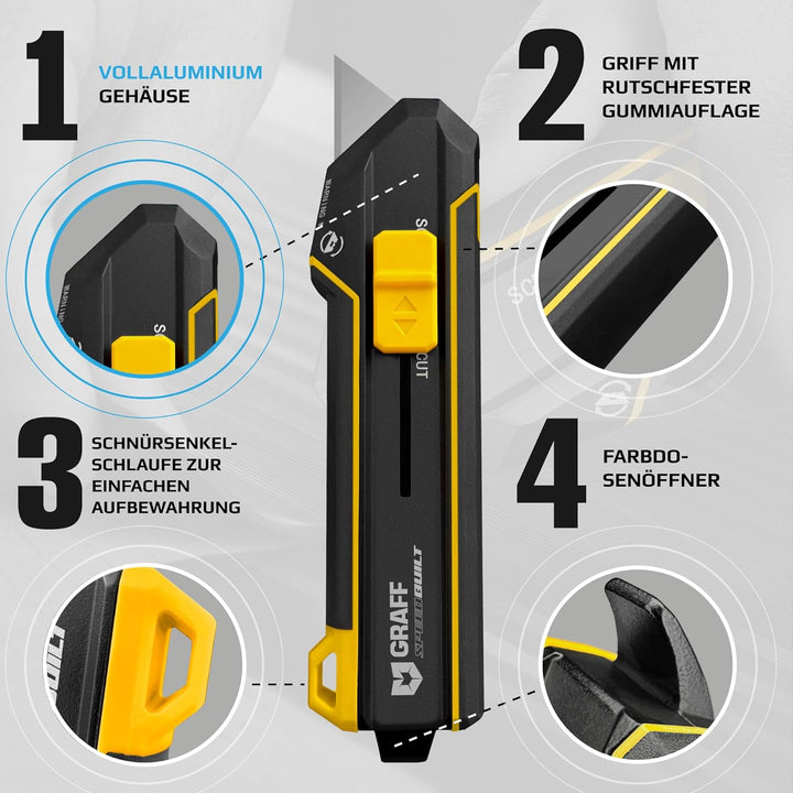 4in1 Cuttermesser Profi mit Trapezklingen – Schabermesser Sicherheitsmesser Universalmesser Teppichm