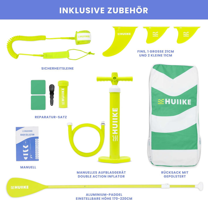 HUIIKE Stand Up Paddling Board mit Zubehör, Paddel, Finnen, Pumpe. Paddle Sup Board Aufblasbar Hohe