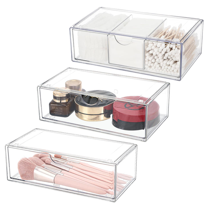 3 Stück Kosmetik-Organizer-Schubladen,Badezimmer Organizer Mini mit Schubladen.Stapelbare Transparen