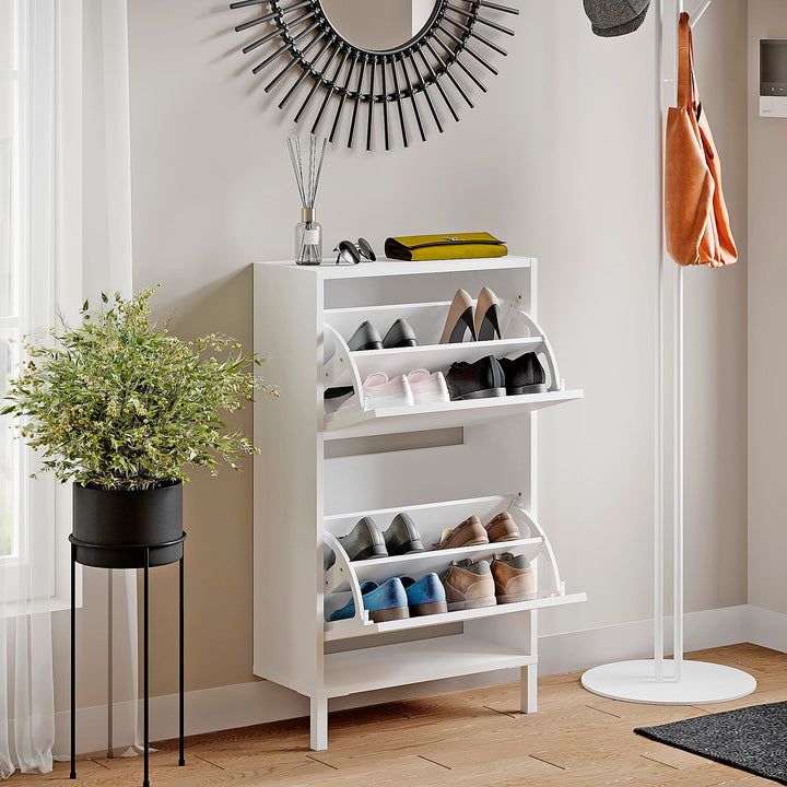 KOMTO Schuhschrank Schmal Weiss - Schuhregal Geschlossen mit 2 Klappen | Schuhkipper Trek 55 x 25 x
