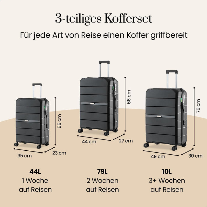 Urban Adventurer Kofferset 3-teilig 232L – Schwarz – Hartschalenkoffer mit Zahlenschloss &amp; 4 Rollen