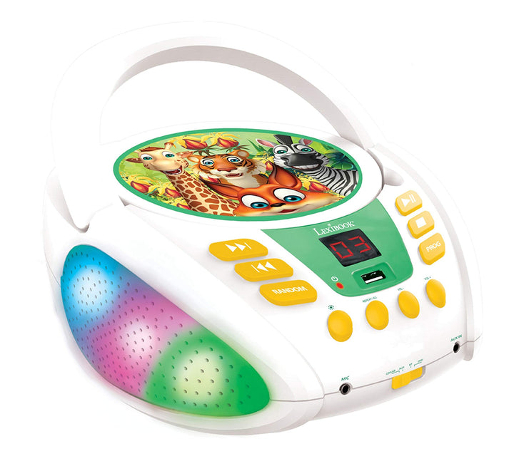 Lexibook RCD109ANX Dschungeltieren-Bluetooth-CD-Player für Kinder-Tragbar, Lichteffekte, Mikrofonbuc
