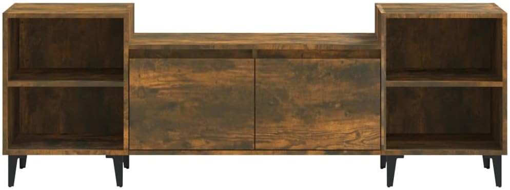 TJROO TV-Schrank aus Rauch-Eiche, 160 x 35 x 55 cm, aus mehrschichtigem Holz und Metall, niedriger S