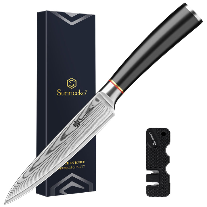 Sunnecko Damast Allzweckmesser 13CM – Rostfrei Damastmesser, klein Kochmesser für Fleisch & Gemüse,